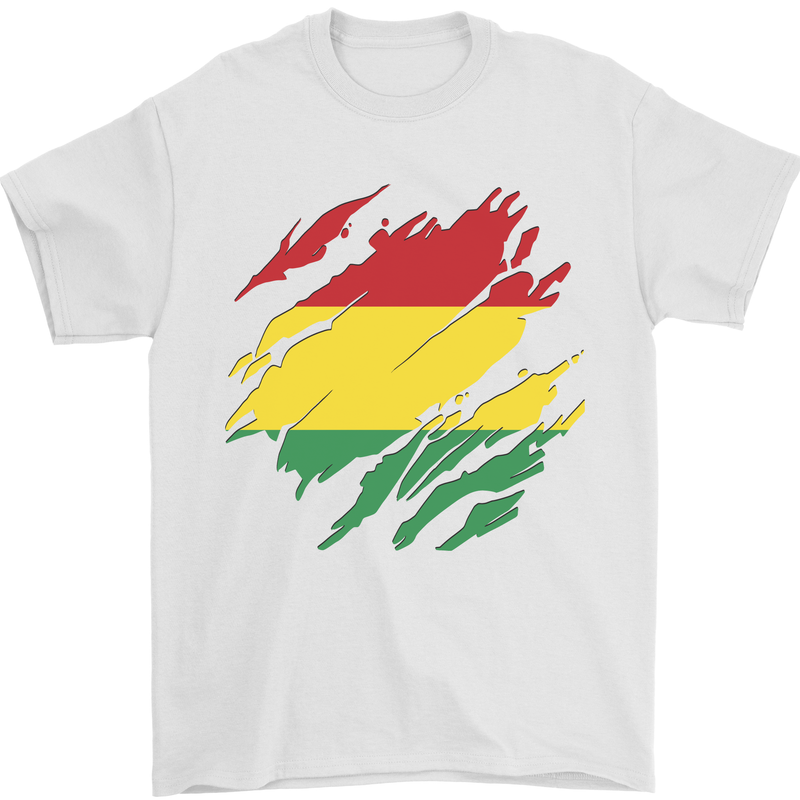 Torn Bolivia Flag Bolivian Day Football Mens T-Shirt 100% Cotton White