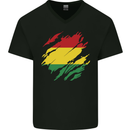 Torn Bolivia Flag Bolivian Day Football Mens V-Neck Cotton T-Shirt Black