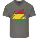 Torn Bolivia Flag Bolivian Day Football Mens V-Neck Cotton T-Shirt Charcoal