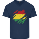 Torn Bolivia Flag Bolivian Day Football Mens V-Neck Cotton T-Shirt Navy Blue