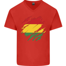 Torn Bolivia Flag Bolivian Day Football Mens V-Neck Cotton T-Shirt Red