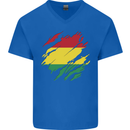 Torn Bolivia Flag Bolivian Day Football Mens V-Neck Cotton T-Shirt Royal Blue