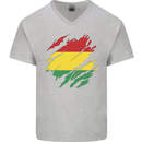Torn Bolivia Flag Bolivian Day Football Mens V-Neck Cotton T-Shirt Sports Grey