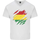 Torn Bolivia Flag Bolivian Day Football Mens V-Neck Cotton T-Shirt White