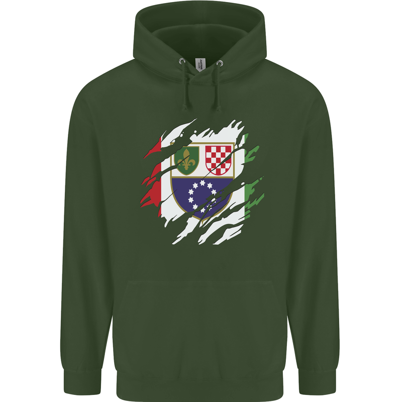 Torn Bosnia and Herzegovina Flag Day Football Childrens Kids Hoodie Forest Green