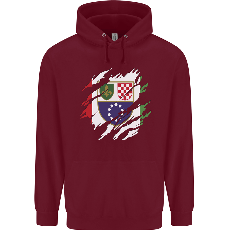 Torn Bosnia and Herzegovina Flag Day Football Childrens Kids Hoodie Maroon