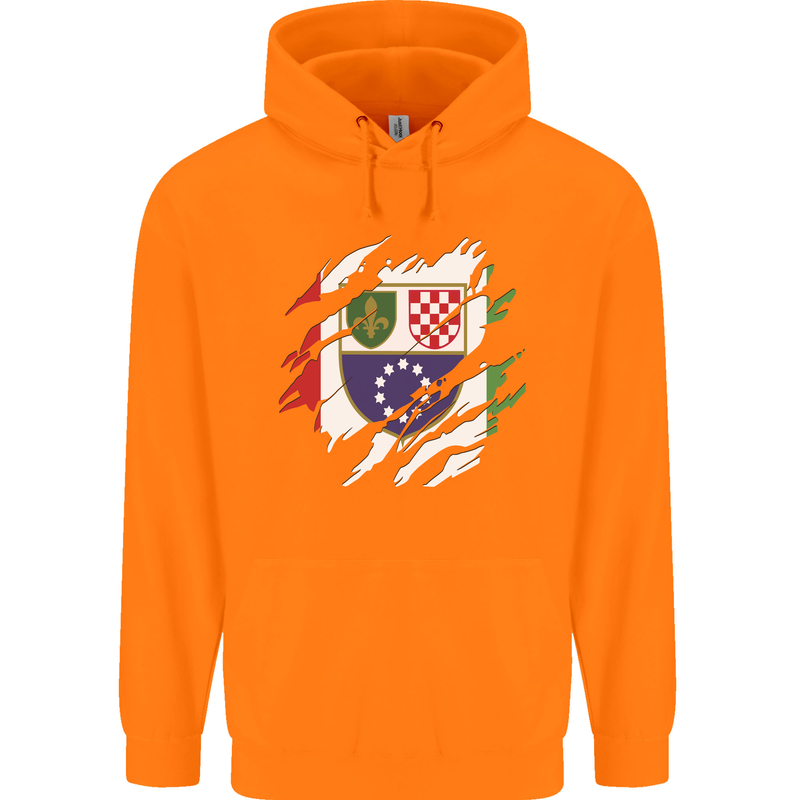 Torn Bosnia and Herzegovina Flag Day Football Childrens Kids Hoodie Orange
