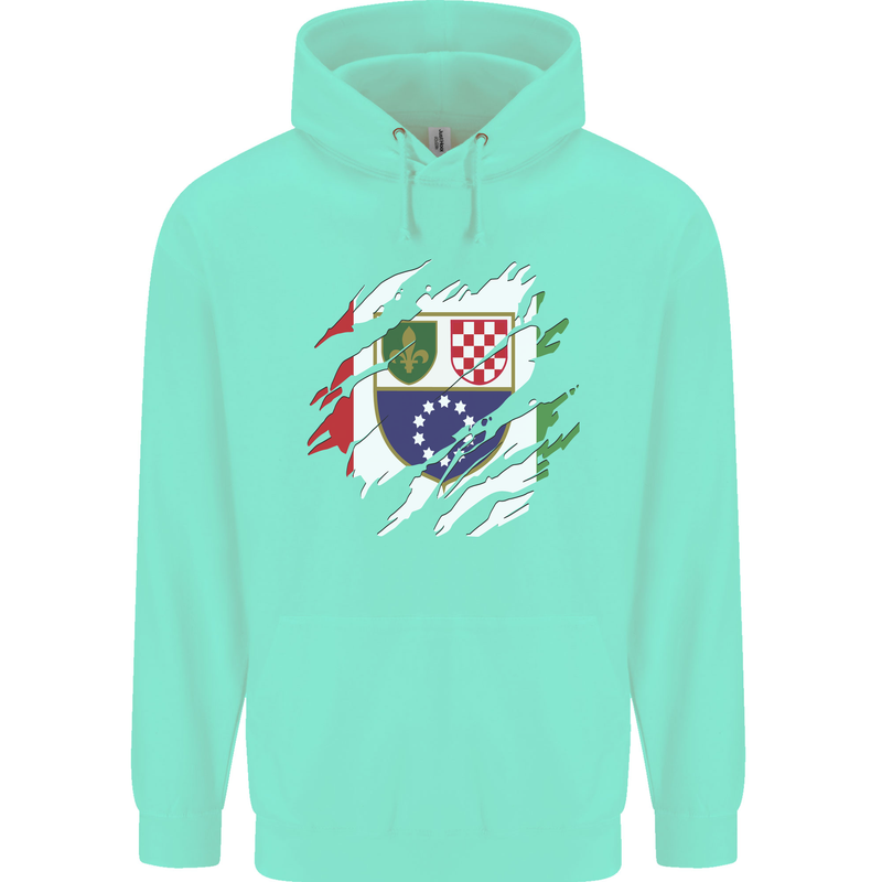 Torn Bosnia and Herzegovina Flag Day Football Childrens Kids Hoodie Peppermint