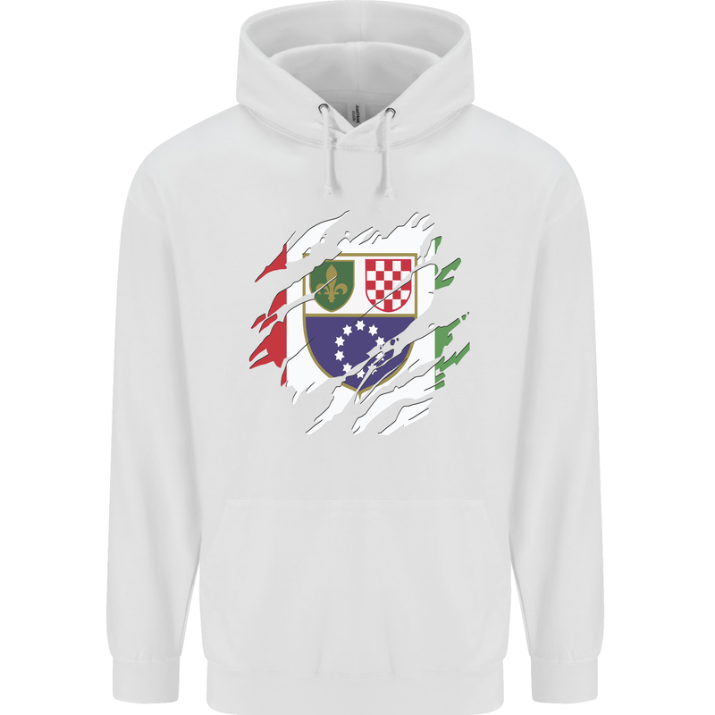 Torn Bosnia and Herzegovina Flag Day Football Childrens Kids Hoodie White