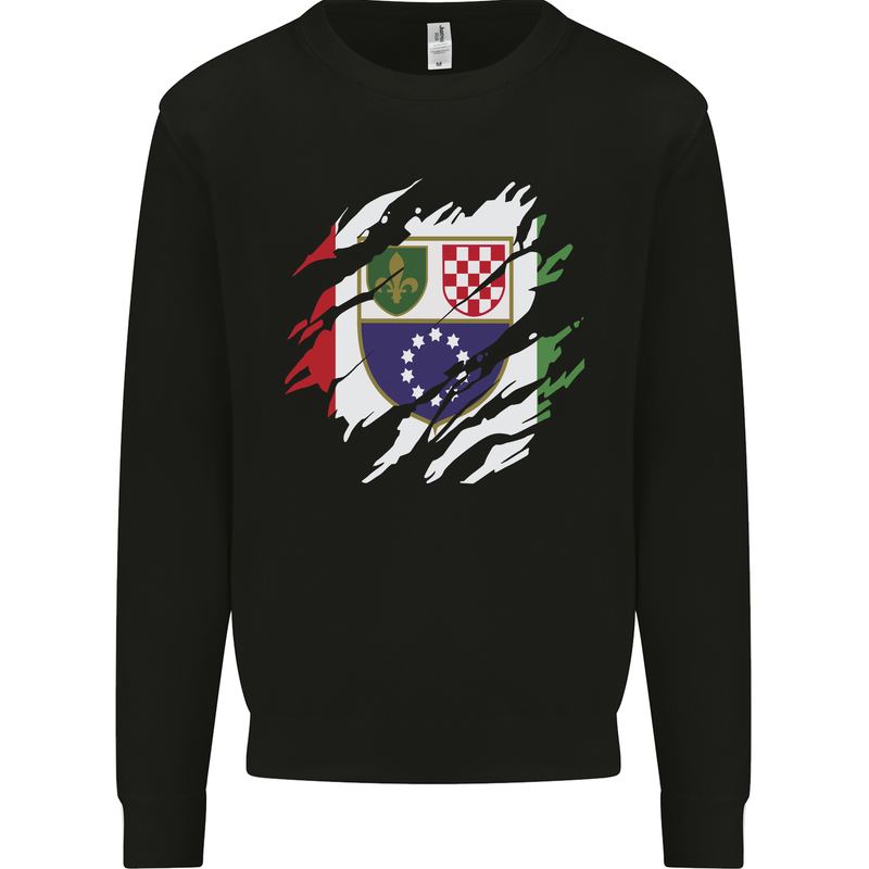 Torn Bosnia and Herzegovina Flag Day Football Kids Sweatshirt Jumper Black