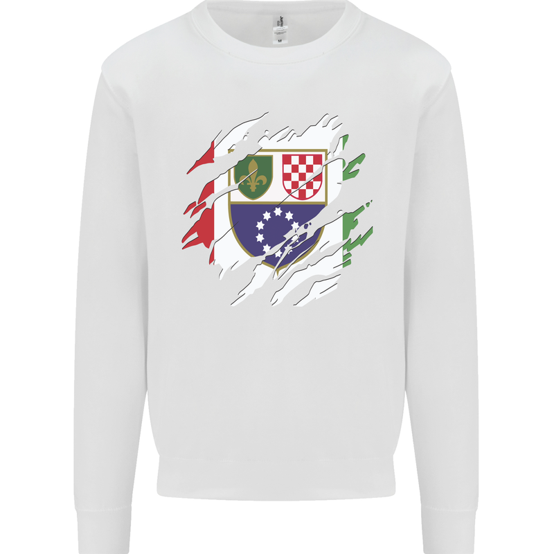Torn Bosnia and Herzegovina Flag Day Football Kids Sweatshirt Jumper White