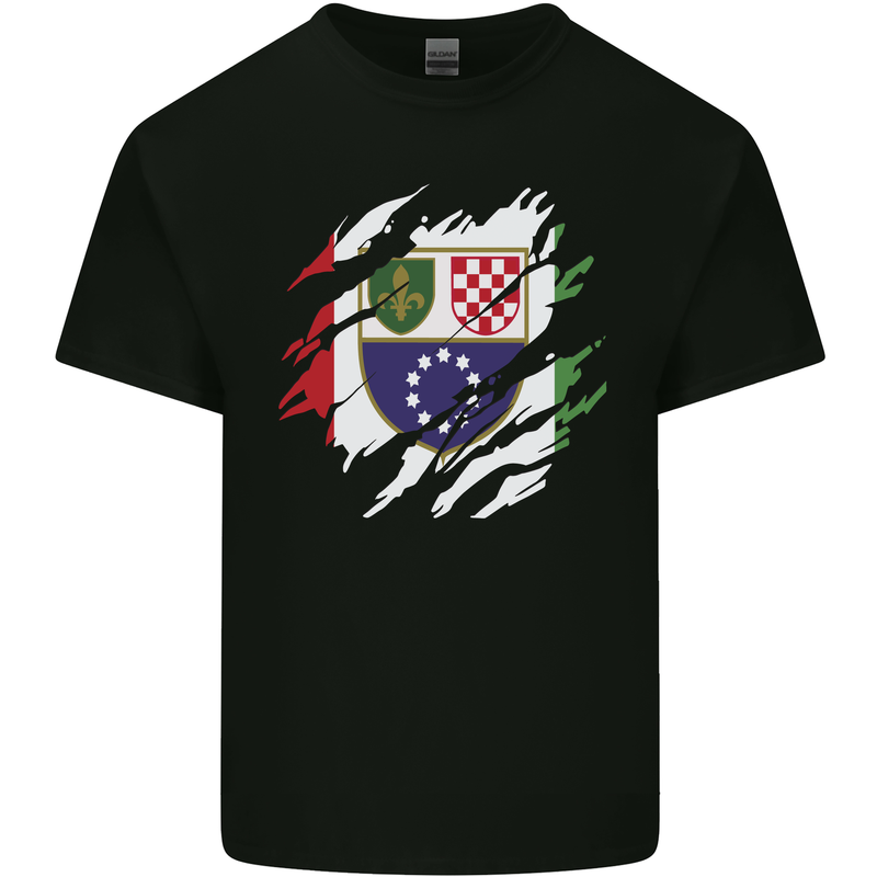 Torn Bosnia and Herzegovina Flag Day Football Kids T-Shirt Childrens Black