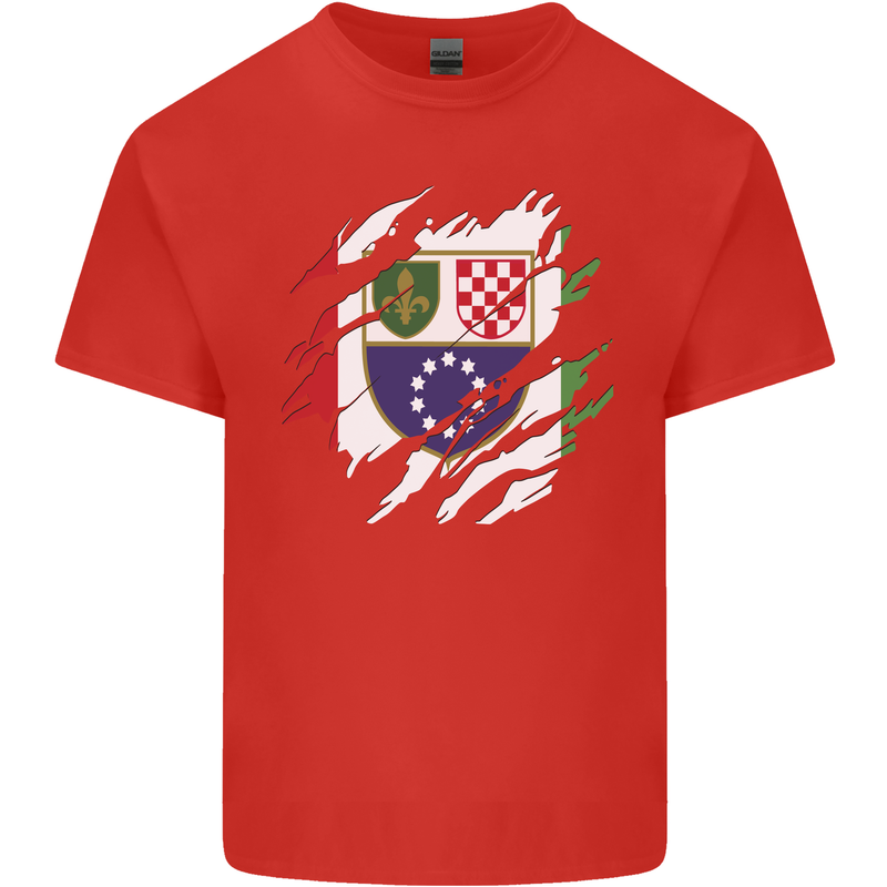 Torn Bosnia and Herzegovina Flag Day Football Kids T-Shirt Childrens Red
