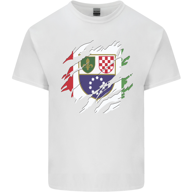 Torn Bosnia and Herzegovina Flag Day Football Kids T-Shirt Childrens White