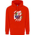 Torn Bosnia and Herzegovina Flag Day Football Mens 80% Cotton Hoodie Bright Red