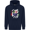 Torn Bosnia and Herzegovina Flag Day Football Mens 80% Cotton Hoodie Navy Blue