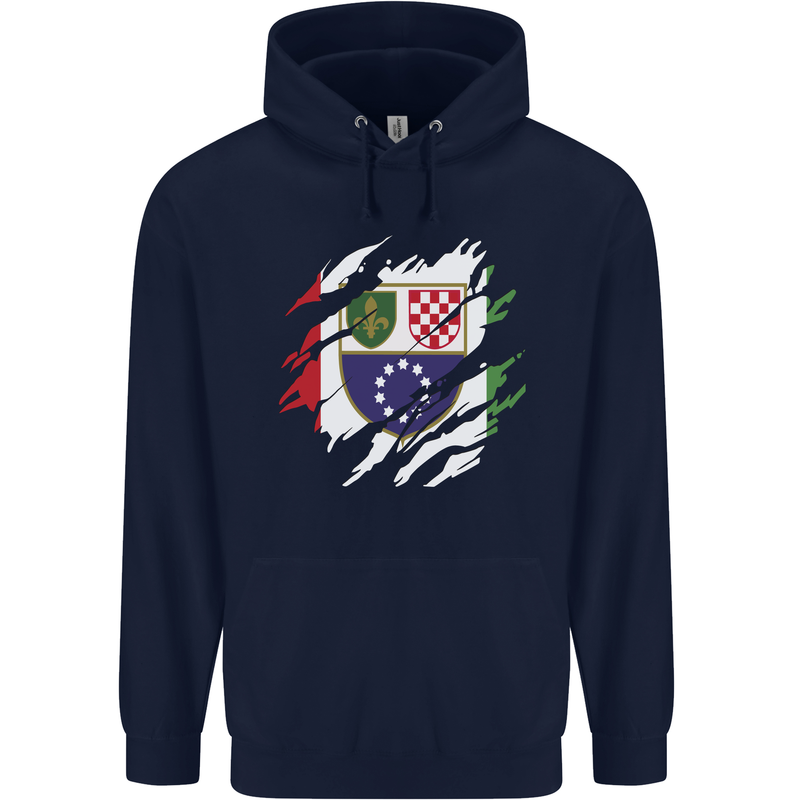 Torn Bosnia and Herzegovina Flag Day Football Mens 80% Cotton Hoodie Navy Blue