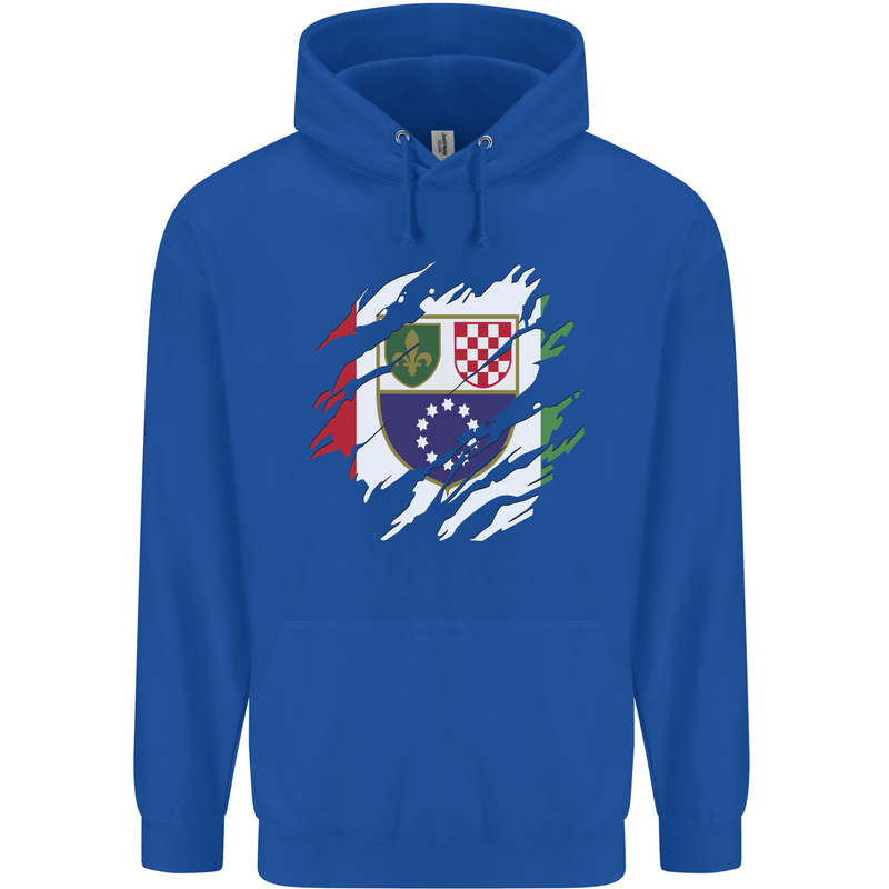 Torn Bosnia and Herzegovina Flag Day Football Mens 80% Cotton Hoodie Royal Blue