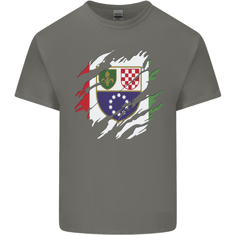 Torn Bosnia and Herzegovina Flag Day Football Mens Cotton T-Shirt Tee Top Charcoal