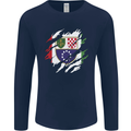 Torn Bosnia and Herzegovina Flag Day Football Mens Long Sleeve T-Shirt Navy Blue