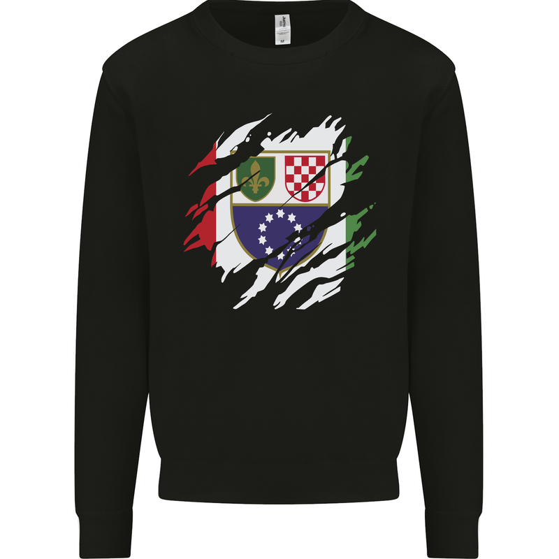 Torn Bosnia and Herzegovina Flag Day Football Mens Sweatshirt Jumper Black