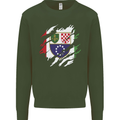 Torn Bosnia and Herzegovina Flag Day Football Mens Sweatshirt Jumper Forest Green