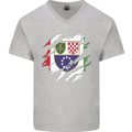 Torn Bosnia and Herzegovina Flag Day Football Mens V-Neck Cotton T-Shirt Sports Grey