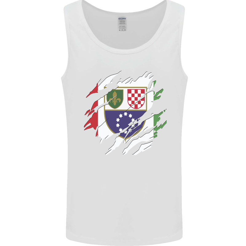 Torn Bosnia and Herzegovina Flag Day Football Mens Vest Tank Top White