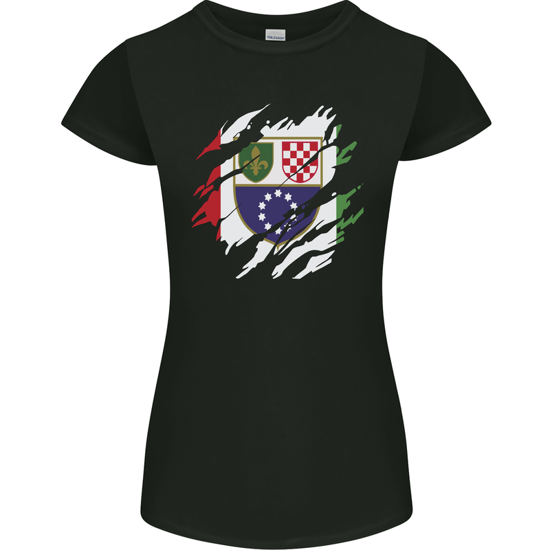 Torn Bosnia and Herzegovina Flag Day Football Womens Petite Cut T-Shirt Black