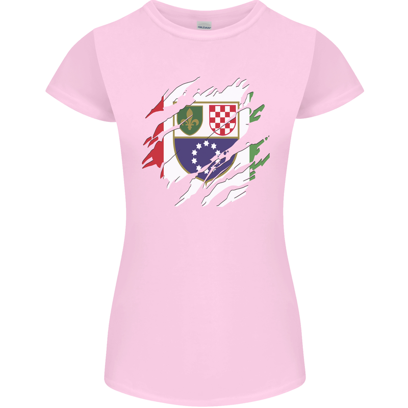 Torn Bosnia and Herzegovina Flag Day Football Womens Petite Cut T-Shirt Light Pink
