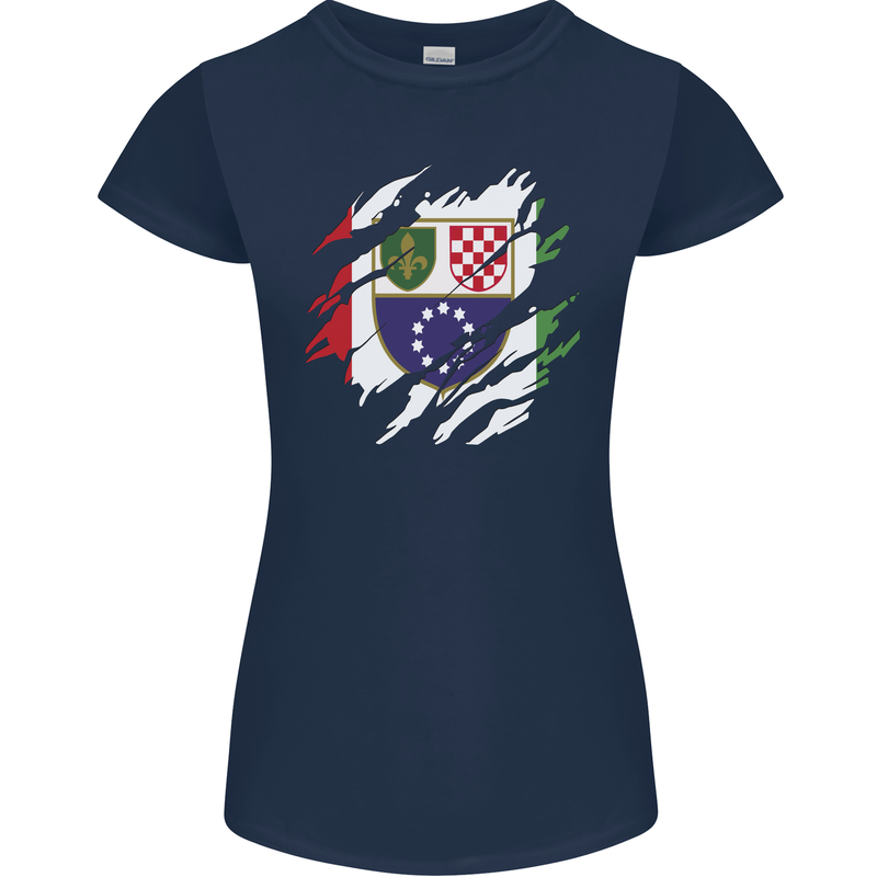 Torn Bosnia and Herzegovina Flag Day Football Womens Petite Cut T-Shirt Navy Blue