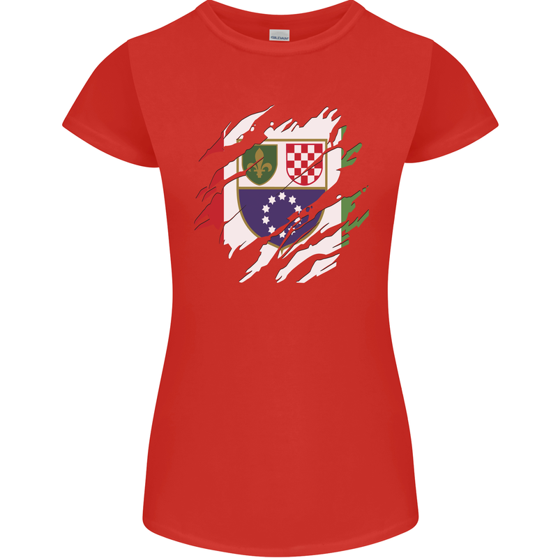 Torn Bosnia and Herzegovina Flag Day Football Womens Petite Cut T-Shirt Red