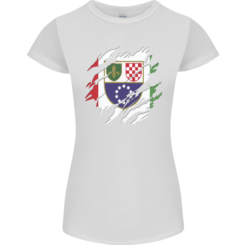 Torn Bosnia and Herzegovina Flag Day Football Womens Petite Cut T-Shirt White