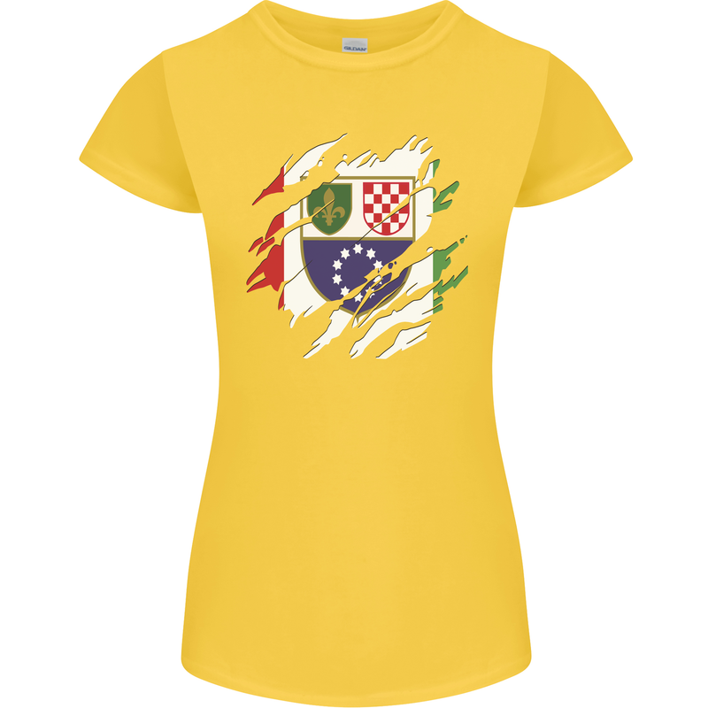 Torn Bosnia and Herzegovina Flag Day Football Womens Petite Cut T-Shirt Yellow