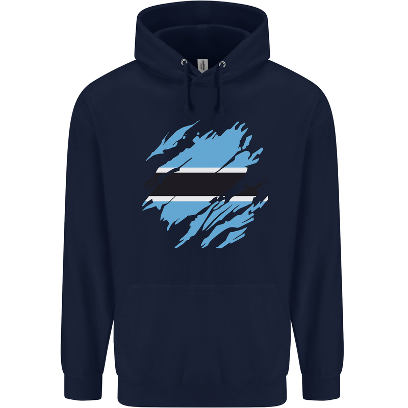 Torn Botswana Flag Batswana Day Football Mens 80% Cotton Hoodie Navy Blue