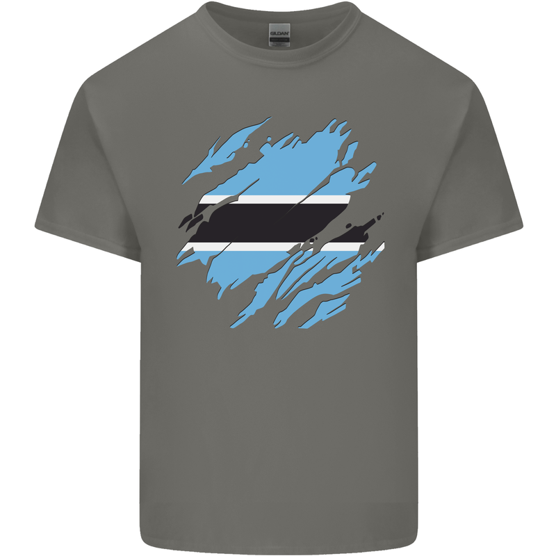 Torn Botswana Flag Batswana Day Football Mens Cotton T-Shirt Tee Top Charcoal