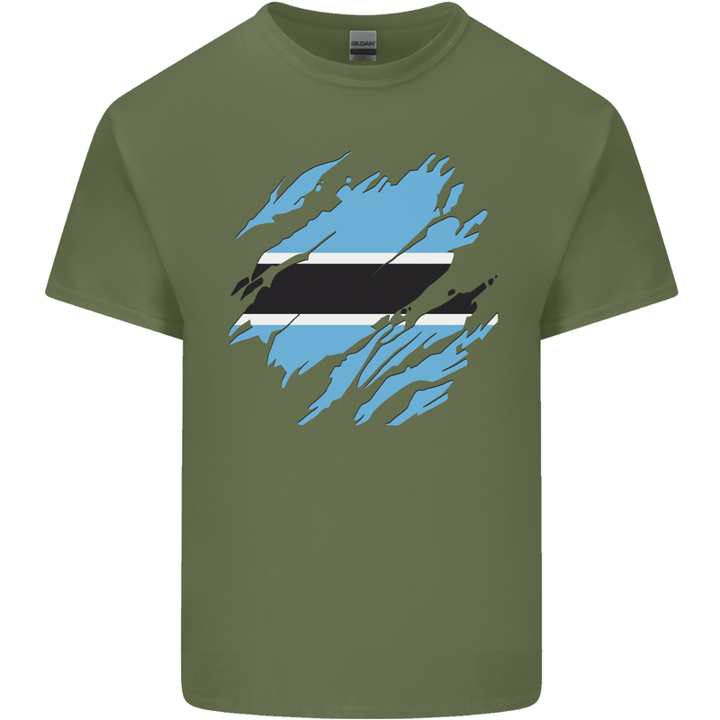 Torn Botswana Flag Batswana Day Football Mens Cotton T-Shirt Tee Top Military Green