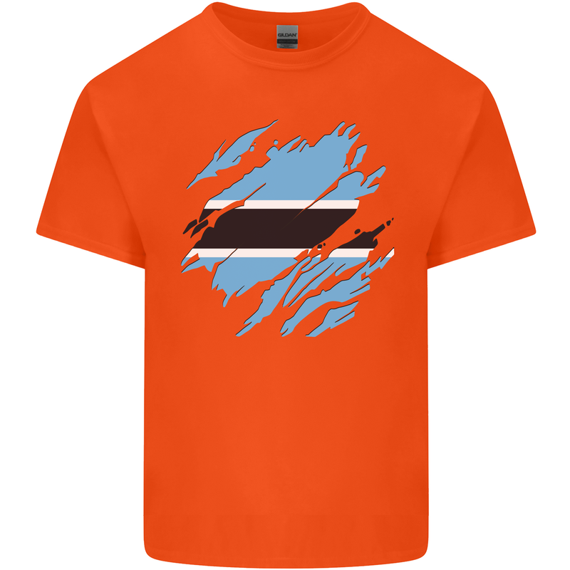 Torn Botswana Flag Batswana Day Football Mens Cotton T-Shirt Tee Top Orange