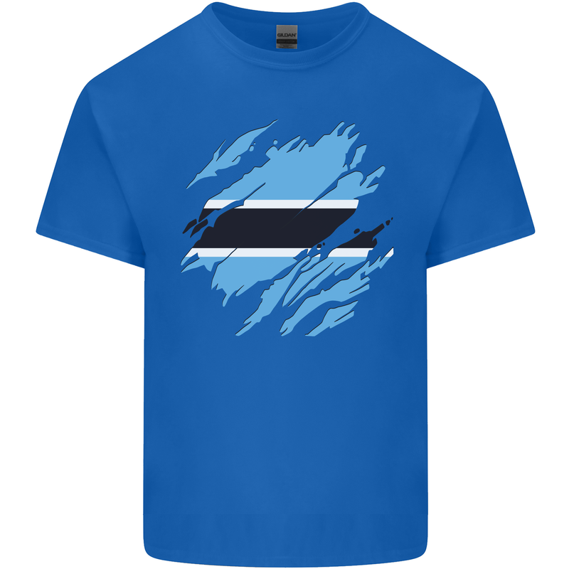 Torn Botswana Flag Batswana Day Football Mens Cotton T-Shirt Tee Top Royal Blue