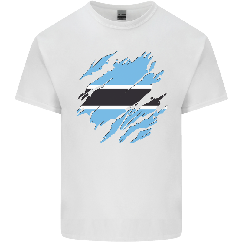 Torn Botswana Flag Batswana Day Football Mens Cotton T-Shirt Tee Top White