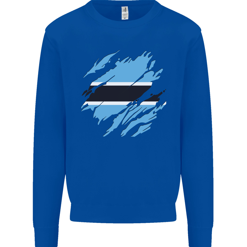 Torn Botswana Flag Batswana Day Football Mens Sweatshirt Jumper Royal Blue