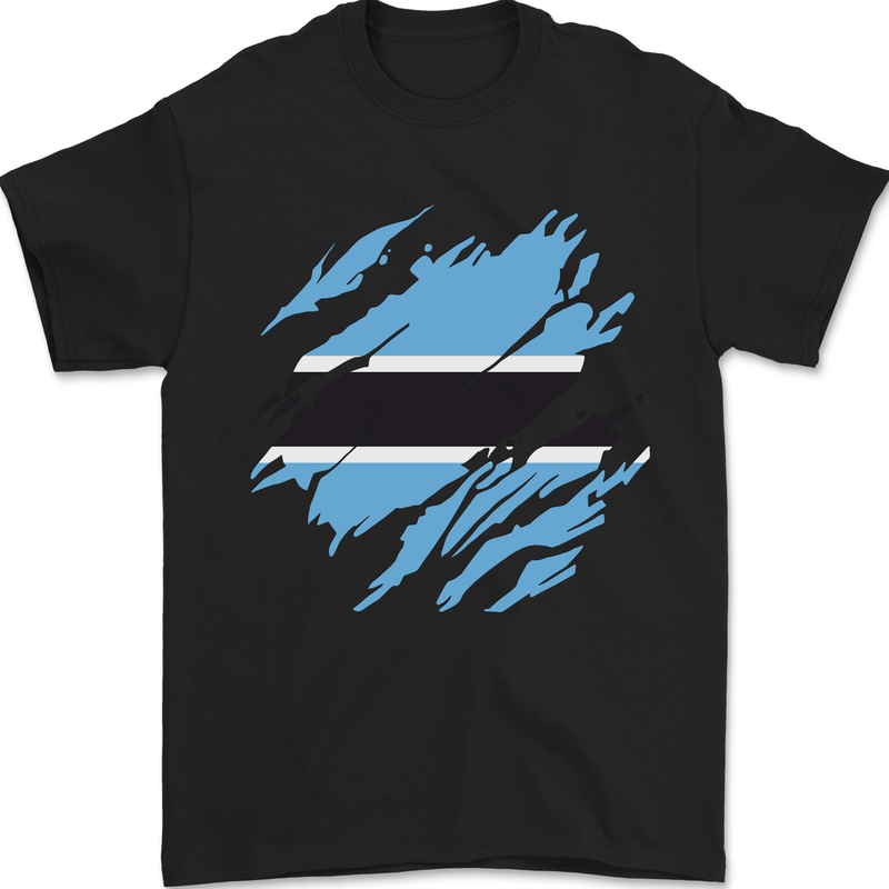 Torn Botswana Flag Batswana Day Football Mens T-Shirt 100% Cotton Black