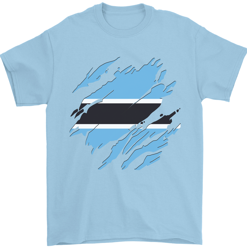 Torn Botswana Flag Batswana Day Football Mens T-Shirt 100% Cotton Light Blue