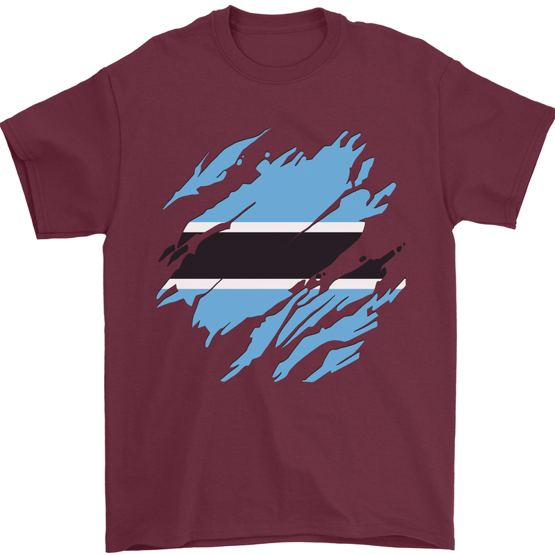 Torn Botswana Flag Batswana Day Football Mens T-Shirt 100% Cotton Maroon