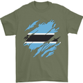 Torn Botswana Flag Batswana Day Football Mens T-Shirt 100% Cotton Military Green