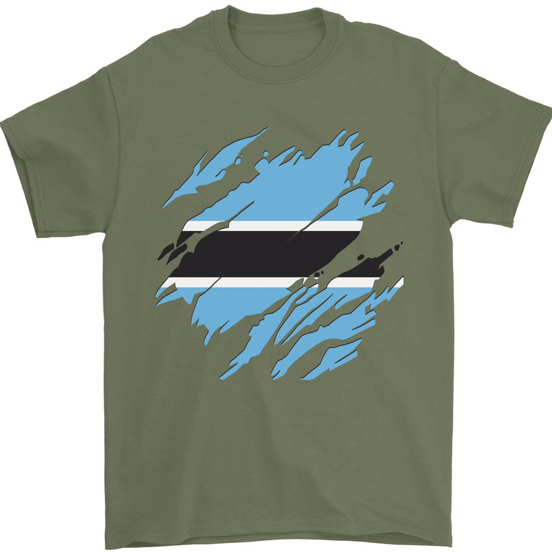 Torn Botswana Flag Batswana Day Football Mens T-Shirt 100% Cotton Military Green