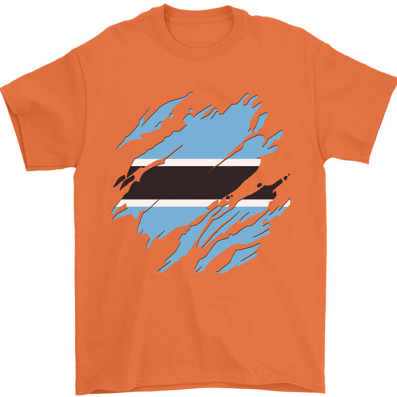 Torn Botswana Flag Batswana Day Football Mens T-Shirt 100% Cotton Orange