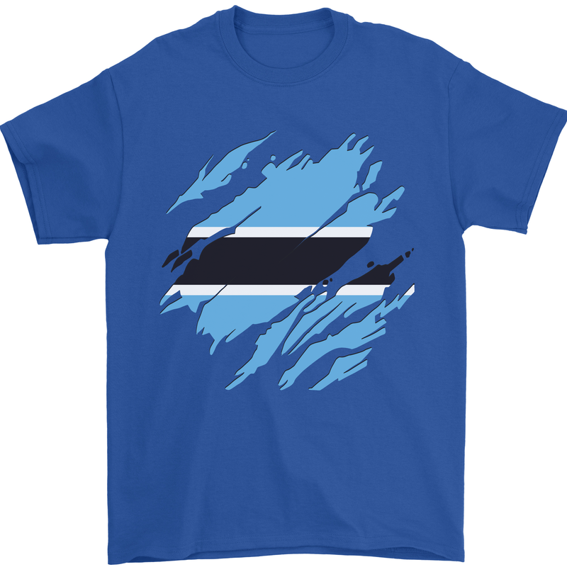 Torn Botswana Flag Batswana Day Football Mens T-Shirt 100% Cotton Royal Blue