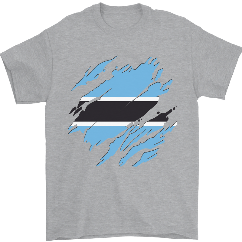 Torn Botswana Flag Batswana Day Football Mens T-Shirt 100% Cotton Sports Grey