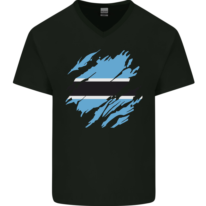 Torn Botswana Flag Batswana Day Football Mens V-Neck Cotton T-Shirt Black